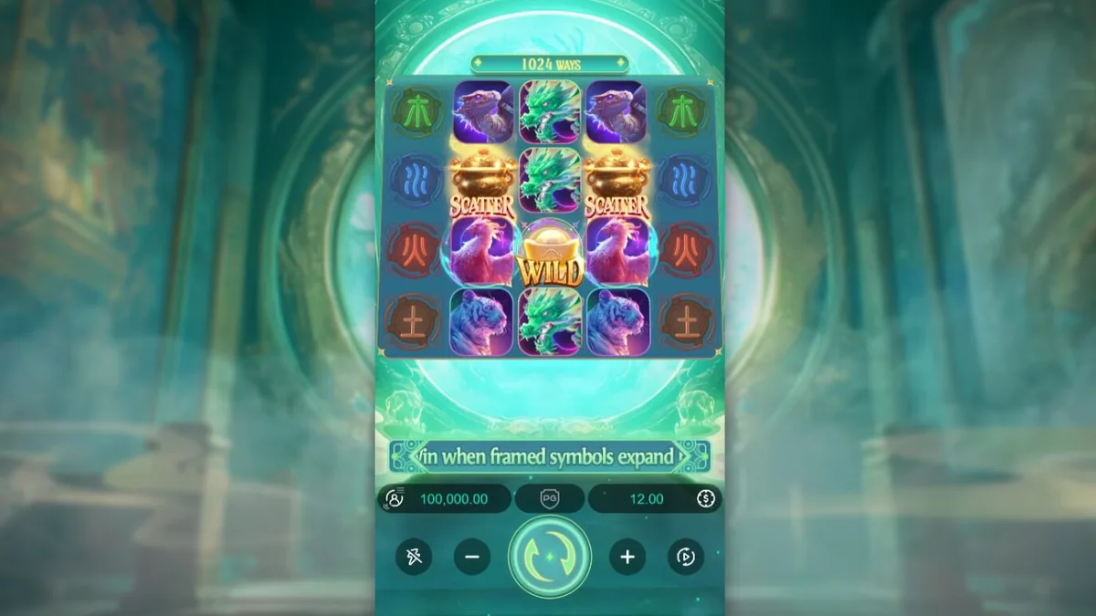 Tampilan visual slot Mythical Guardians dengan tema mitologi Tiongkok yang megah
